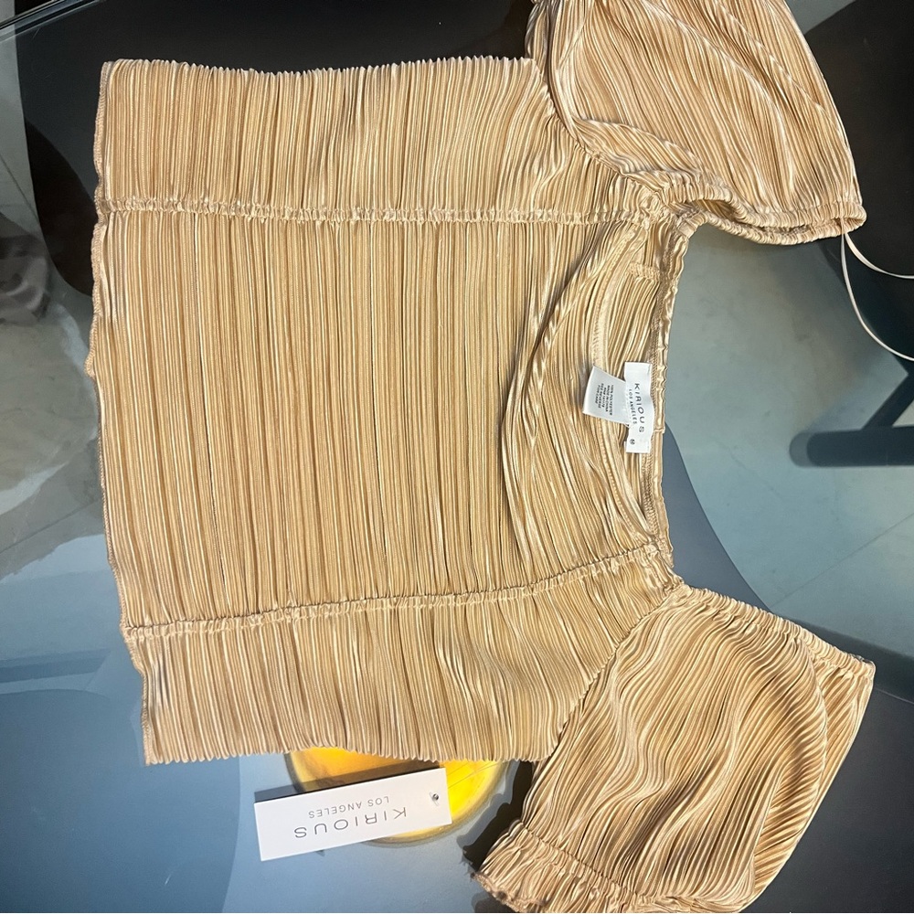 Pleated Square-Neck Top in Champagne